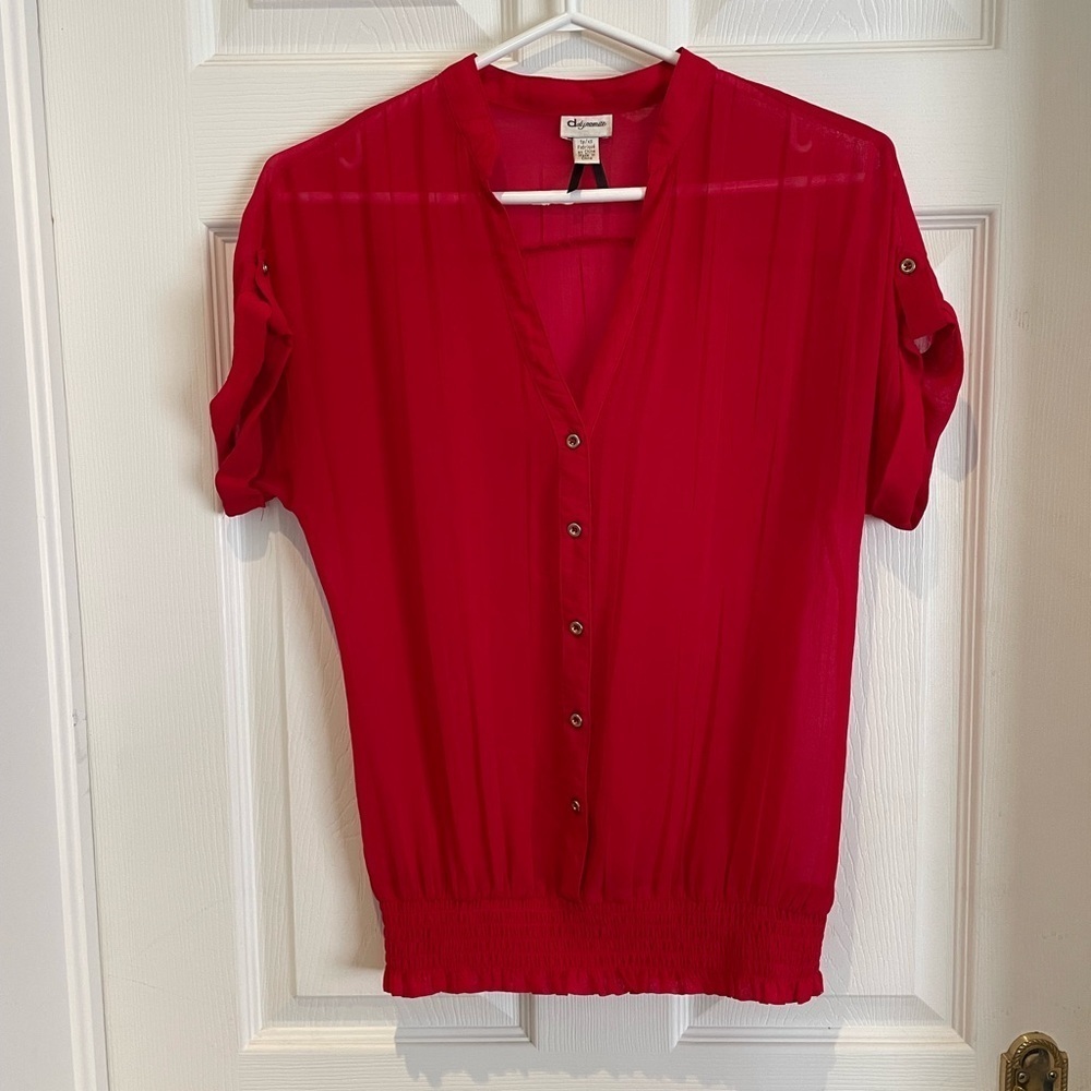 DYNAMITE sheer red blouse